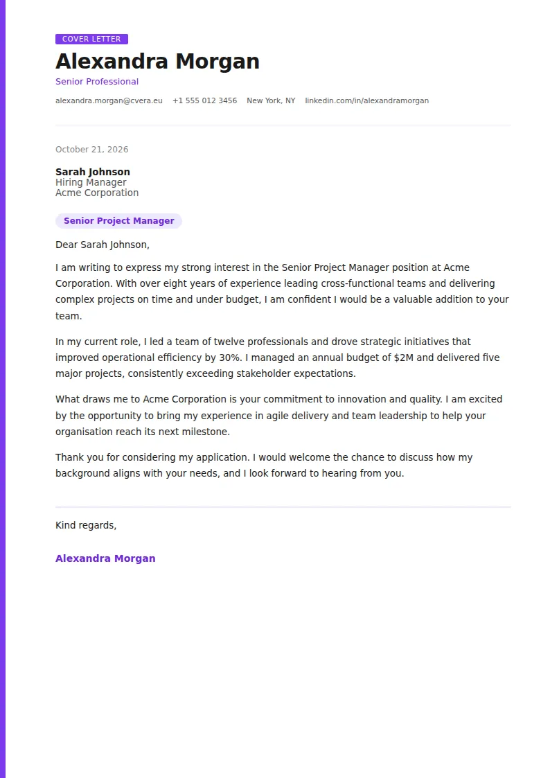 Creative Cover Letter Template
