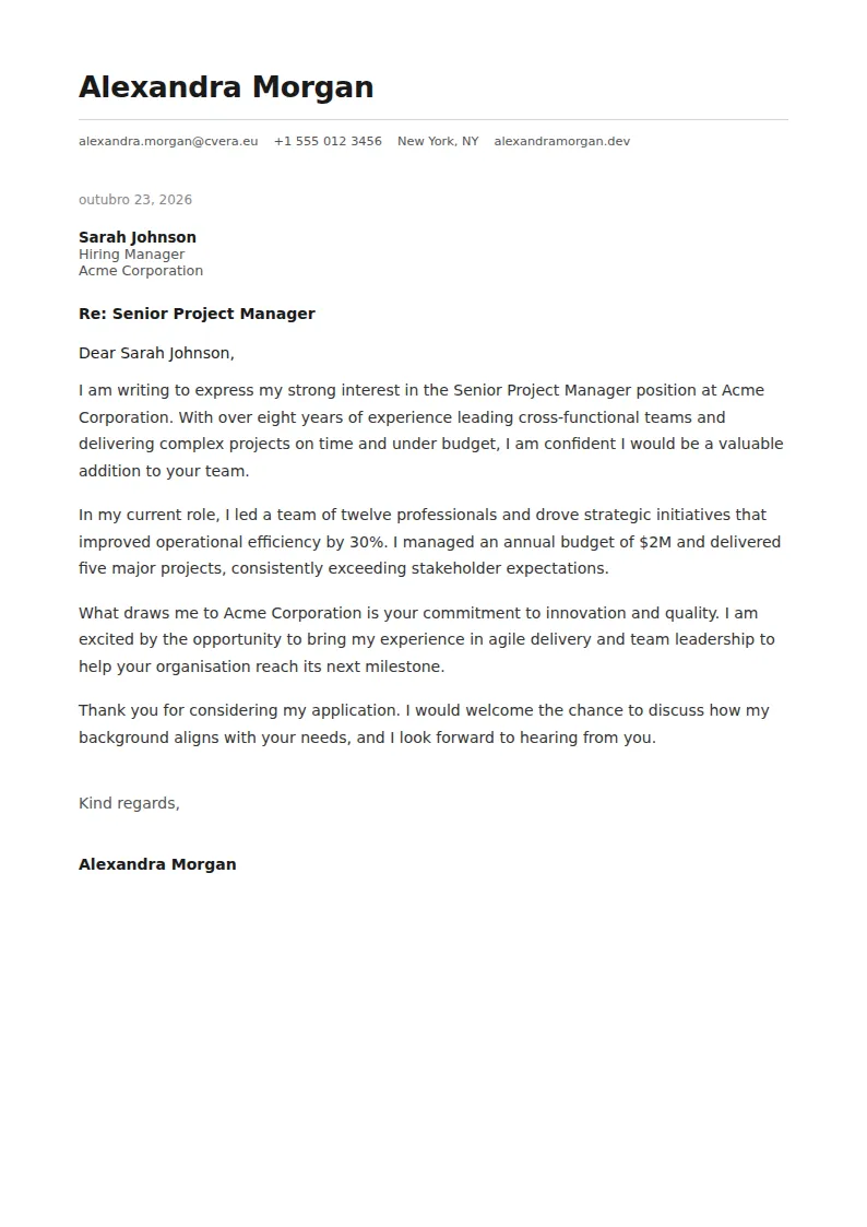 Minimal Cover Letter Template