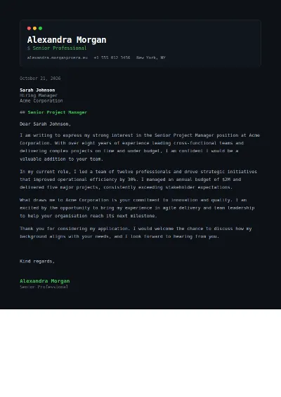 Terminal Cover Letter Template