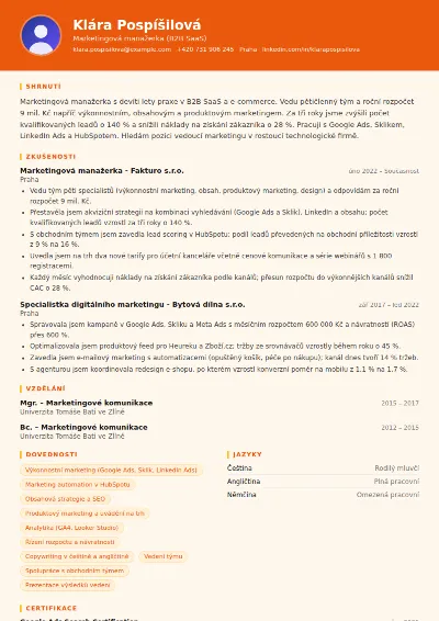 Životopis marketingového manažera – vzor