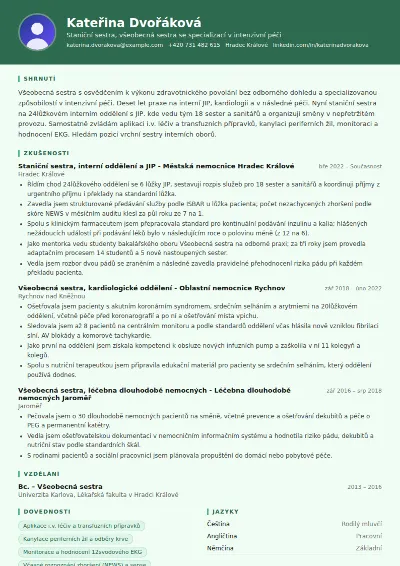 Životopis zdravotní sestry – vzor