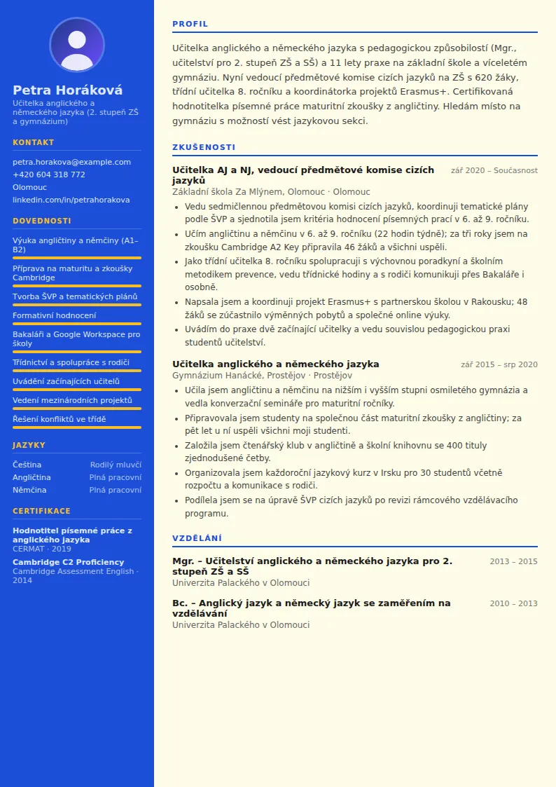 Životopis učitele – vzor