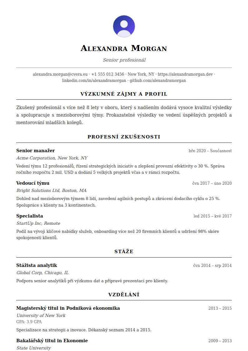 Šablona životopisu Academic