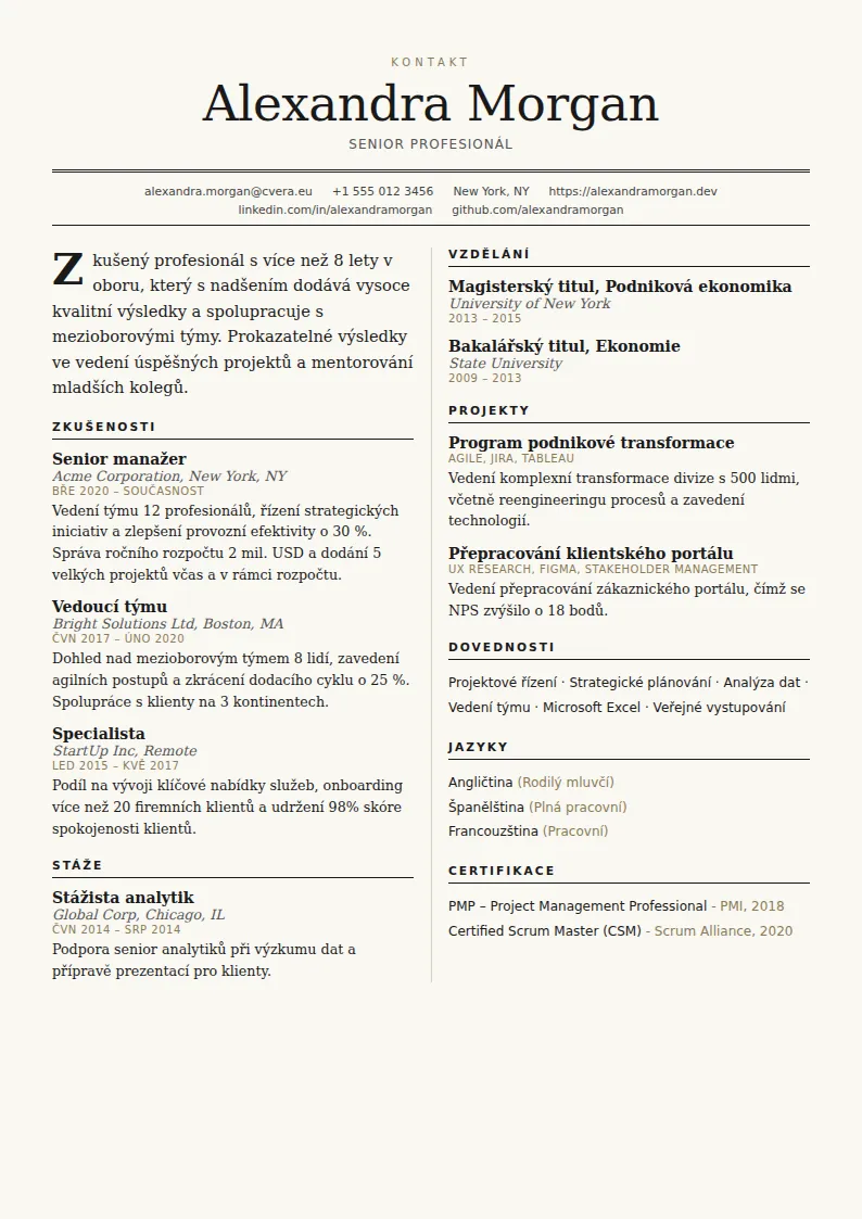 Šablona životopisu Broadsheet