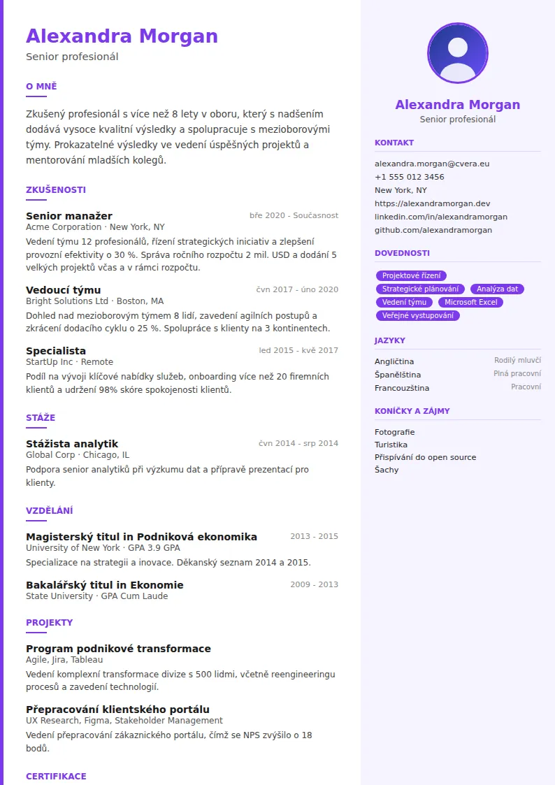 Šablona životopisu Creative