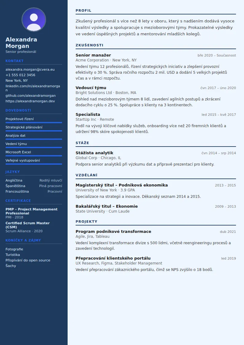 Šablona životopisu Economist