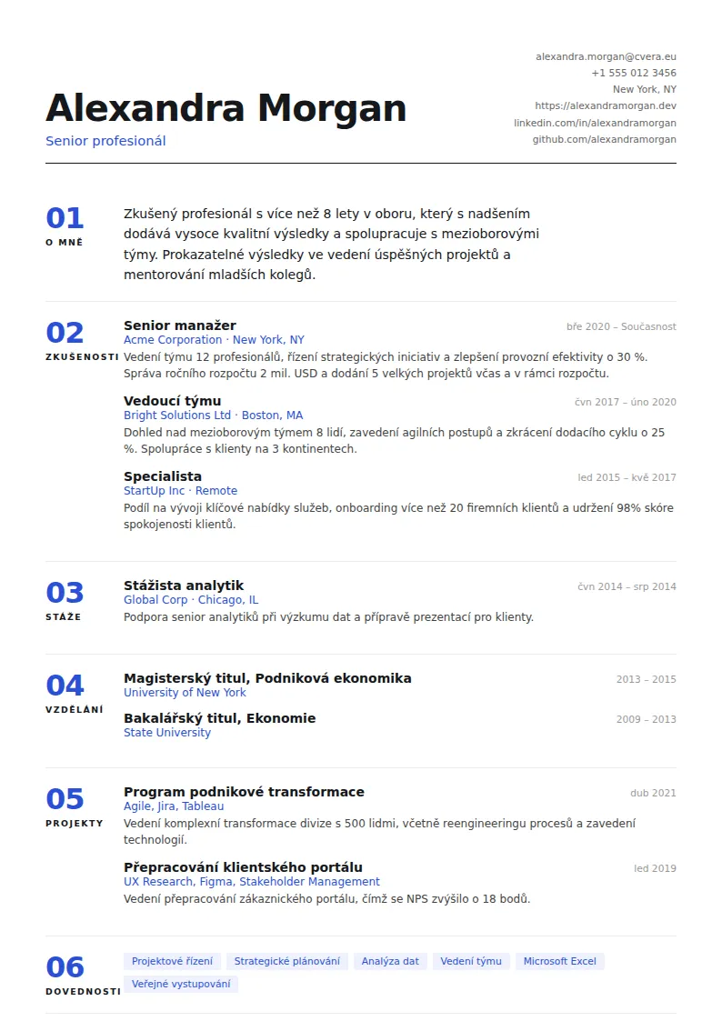 Šablona životopisu Index