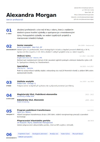 Šablona životopisu Index