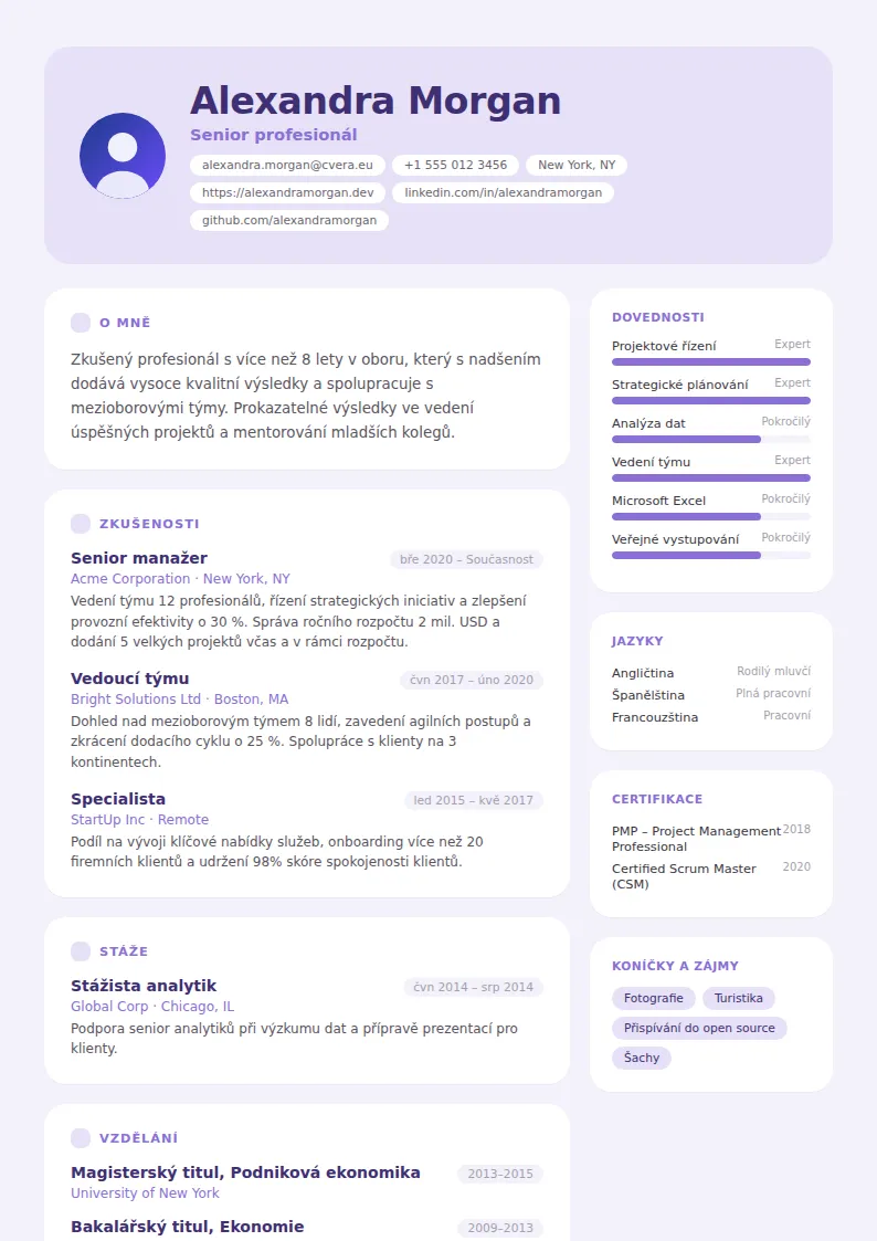 Šablona životopisu Lilac