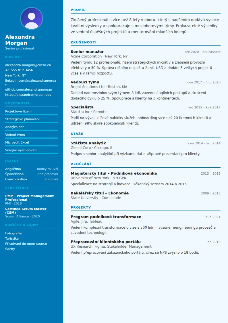Šablona životopisu Medical