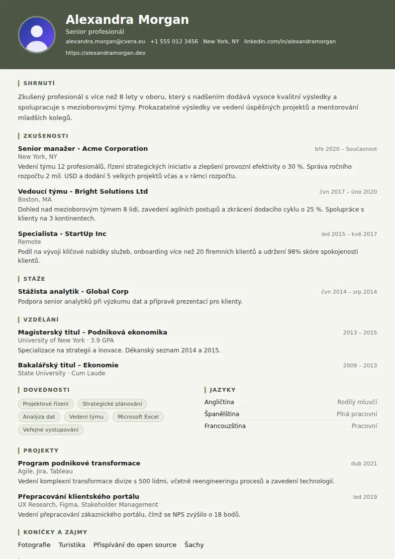 Šablona životopisu Military