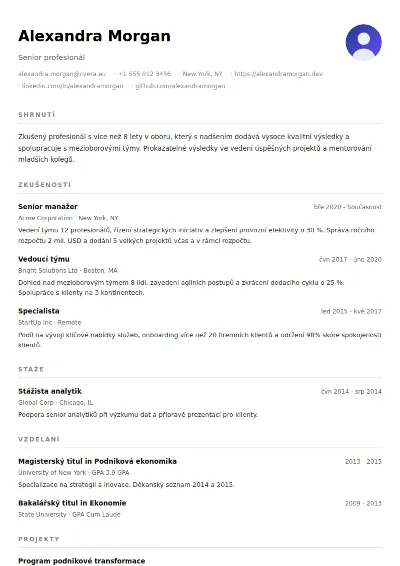 Šablona životopisu Minimalist
