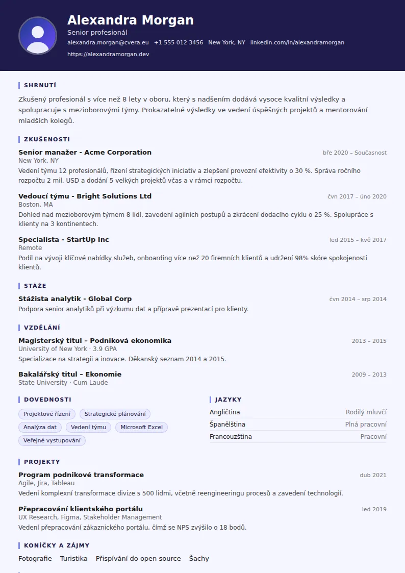 Šablona životopisu Professor