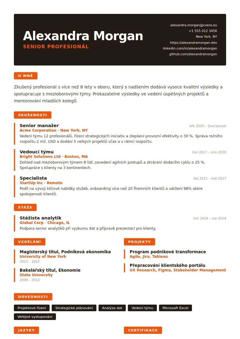 Šablona životopisu Tangerine