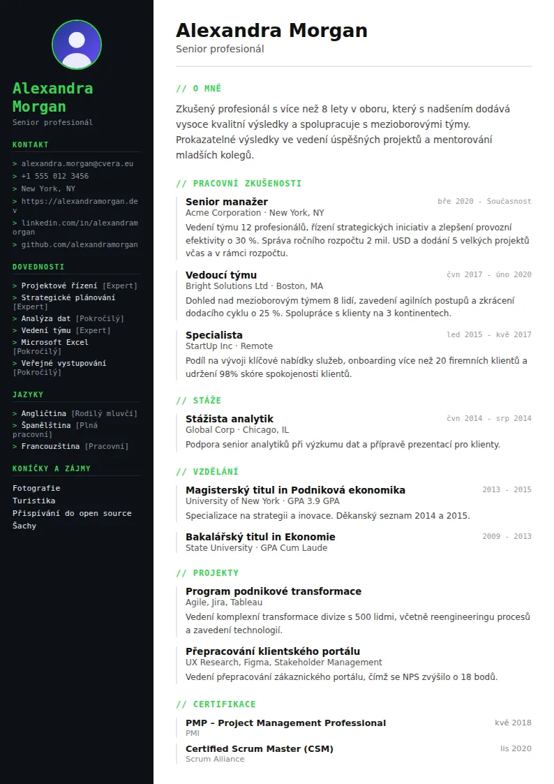 Šablona životopisu Tech