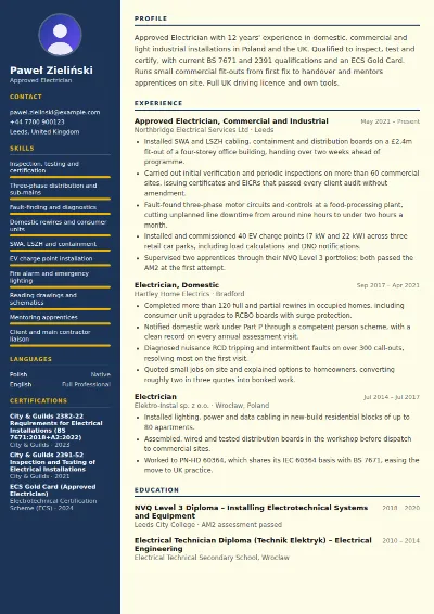 Electrician CV Example
