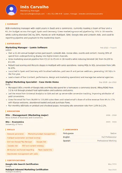 Marketing Manager CV Example