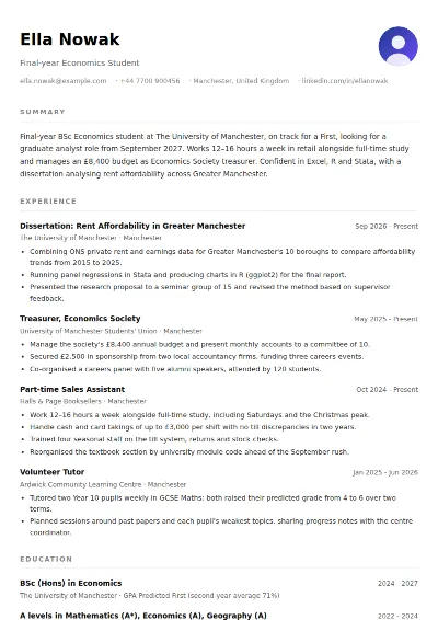 Student CV Example (No Experience)