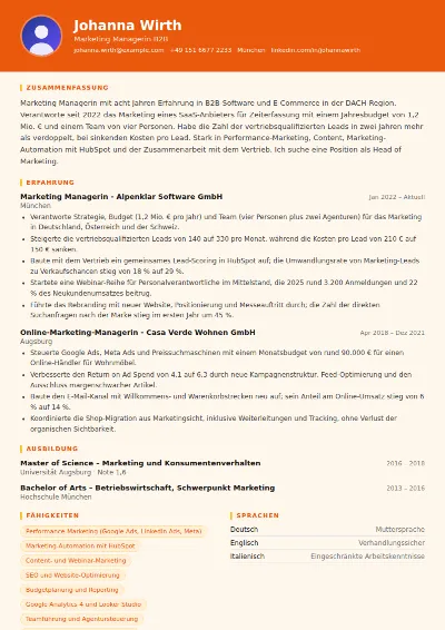 Lebenslauf Marketing Manager – Muster