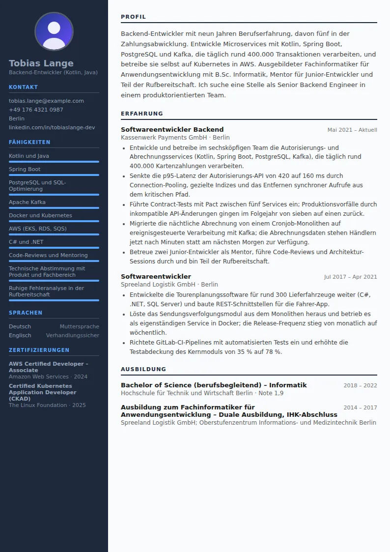 Lebenslauf Softwareentwickler – Muster