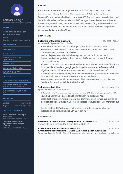 Lebenslauf Softwareentwickler – Muster