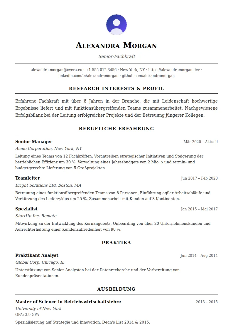 Lebenslauf-Vorlage Academic