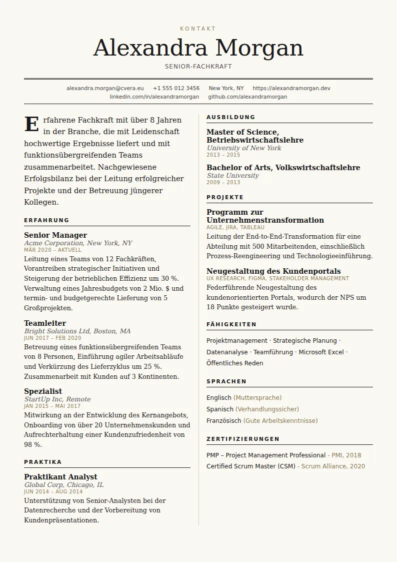 Lebenslauf-Vorlage Broadsheet