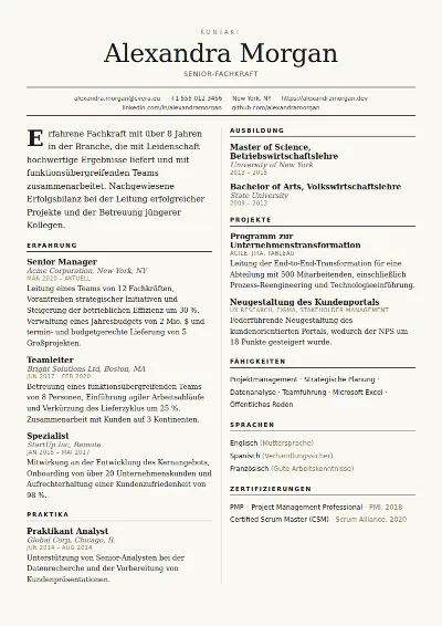 Lebenslauf-Vorlage Broadsheet