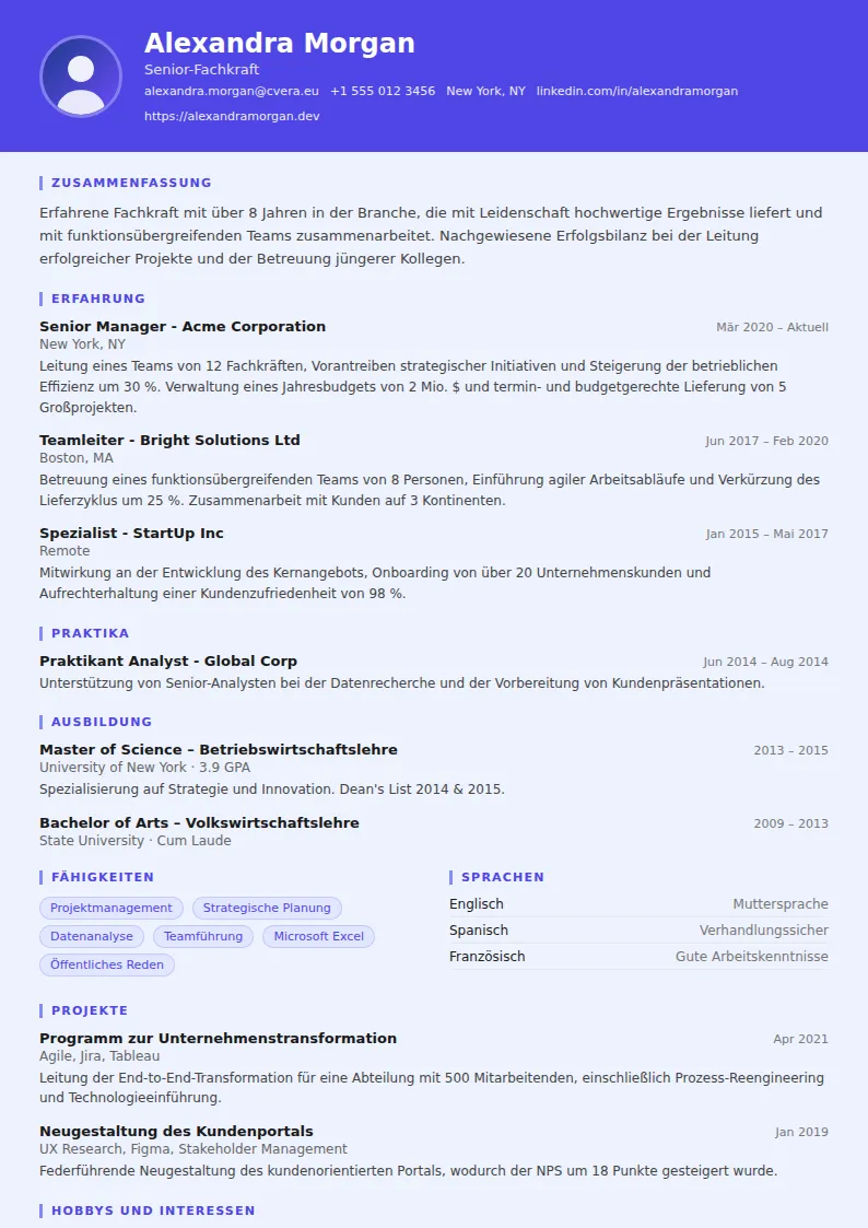 Lebenslauf-Vorlage Data Scientist