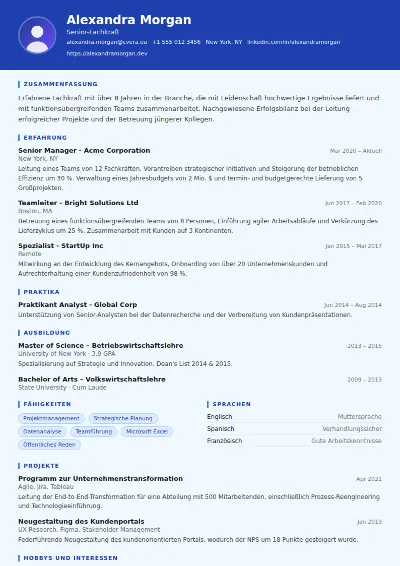 Lebenslauf-Vorlage Financial Analyst