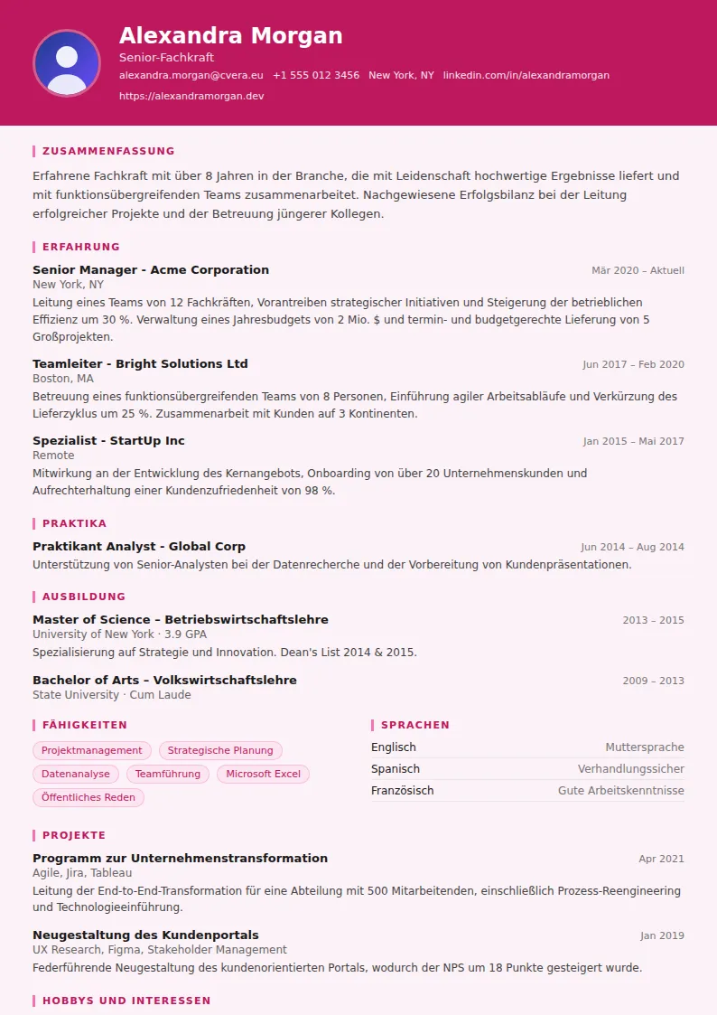 Lebenslauf-Vorlage HR Manager