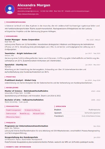 Lebenslauf-Vorlage HR Manager