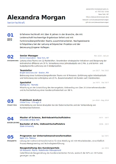 Lebenslauf-Vorlage Index