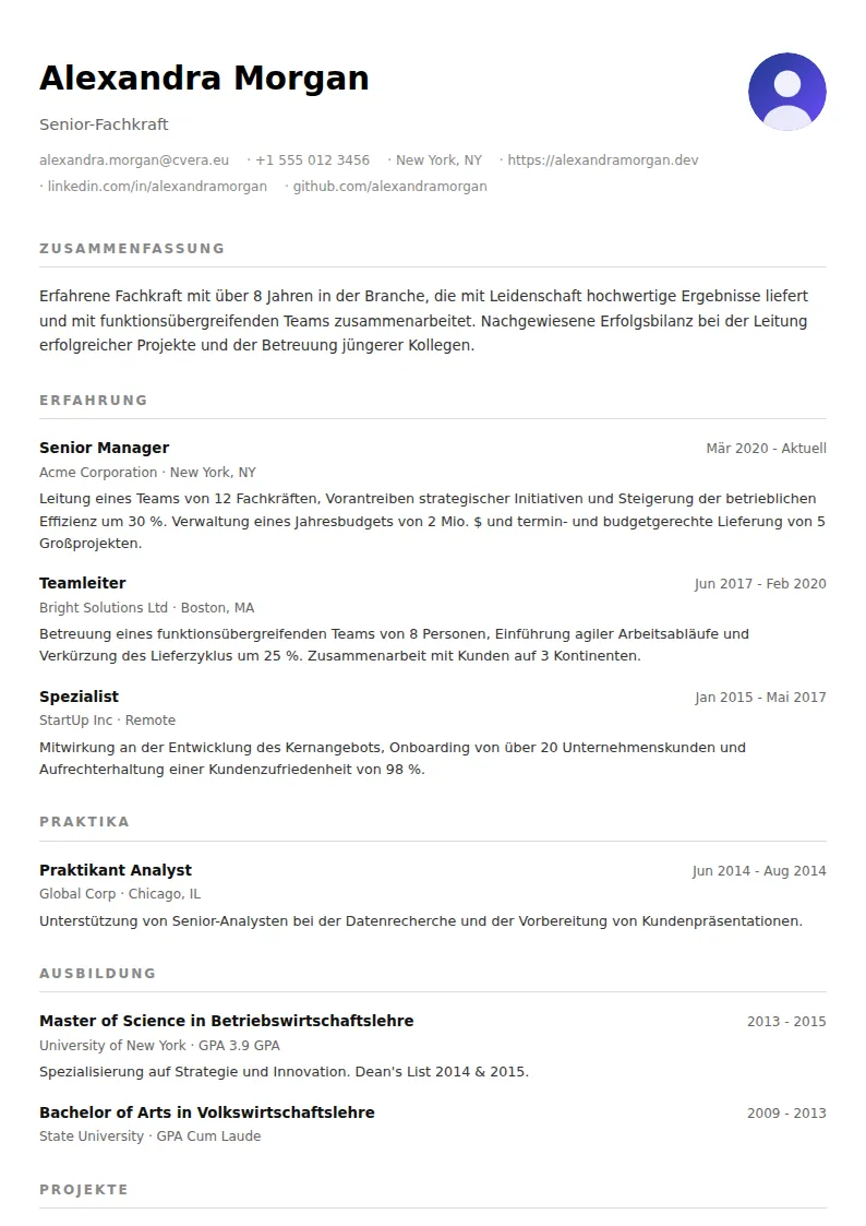 Lebenslauf-Vorlage Minimalist