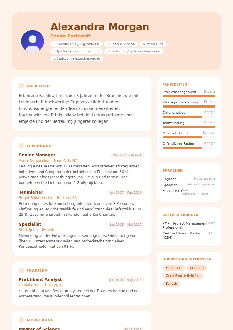 Lebenslauf-Vorlage Peach