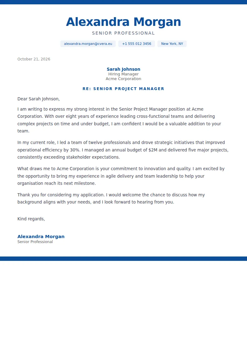 Plantilla de carta de presentación Cobalt