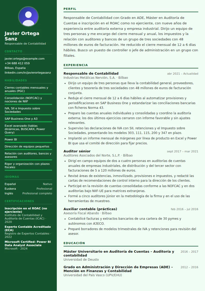 Ejemplo de currículum de contable