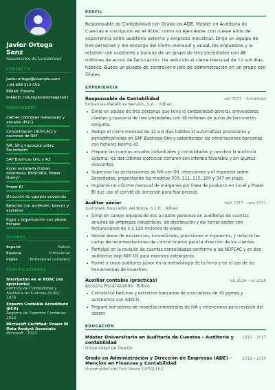 Ejemplo de currículum de contable