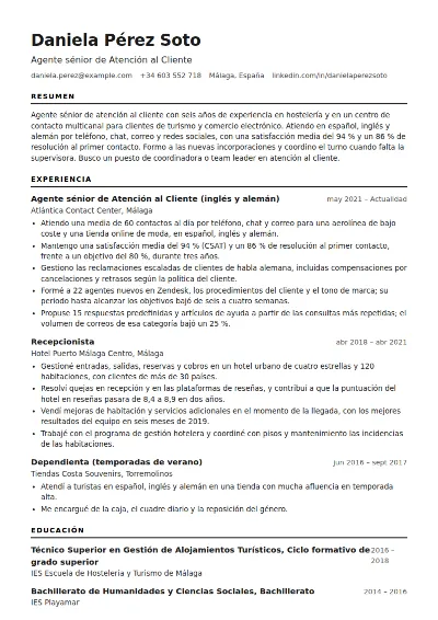 Ejemplo de currículum de atención al cliente