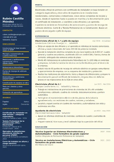 Ejemplo de currículum de electricista
