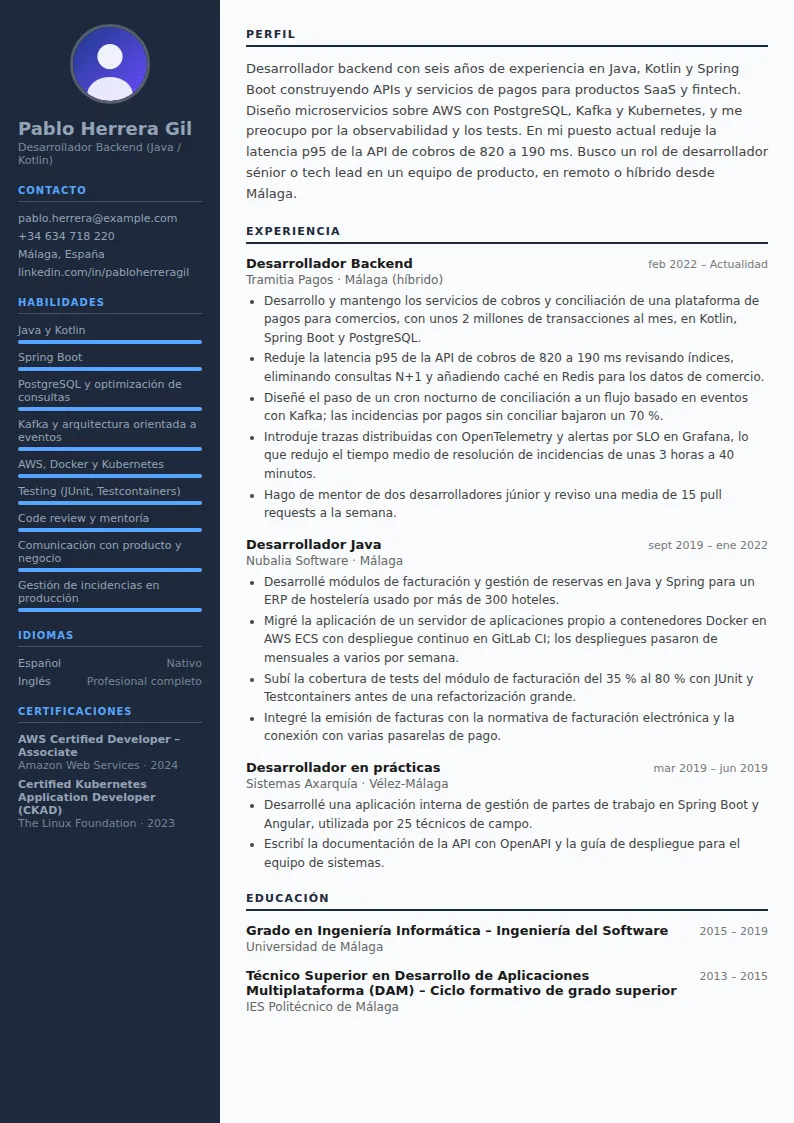 Ejemplo de currículum de programador