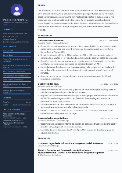 Ejemplo de currículum de programador