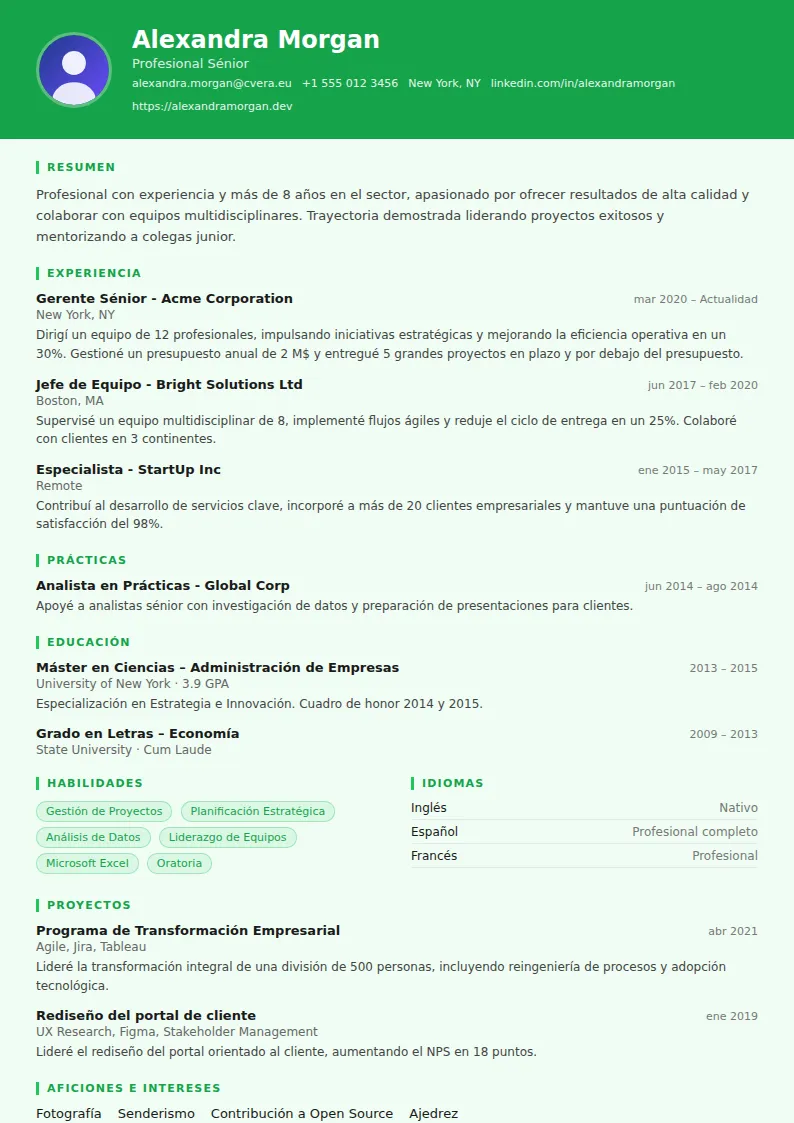 Plantilla de CV Athlete