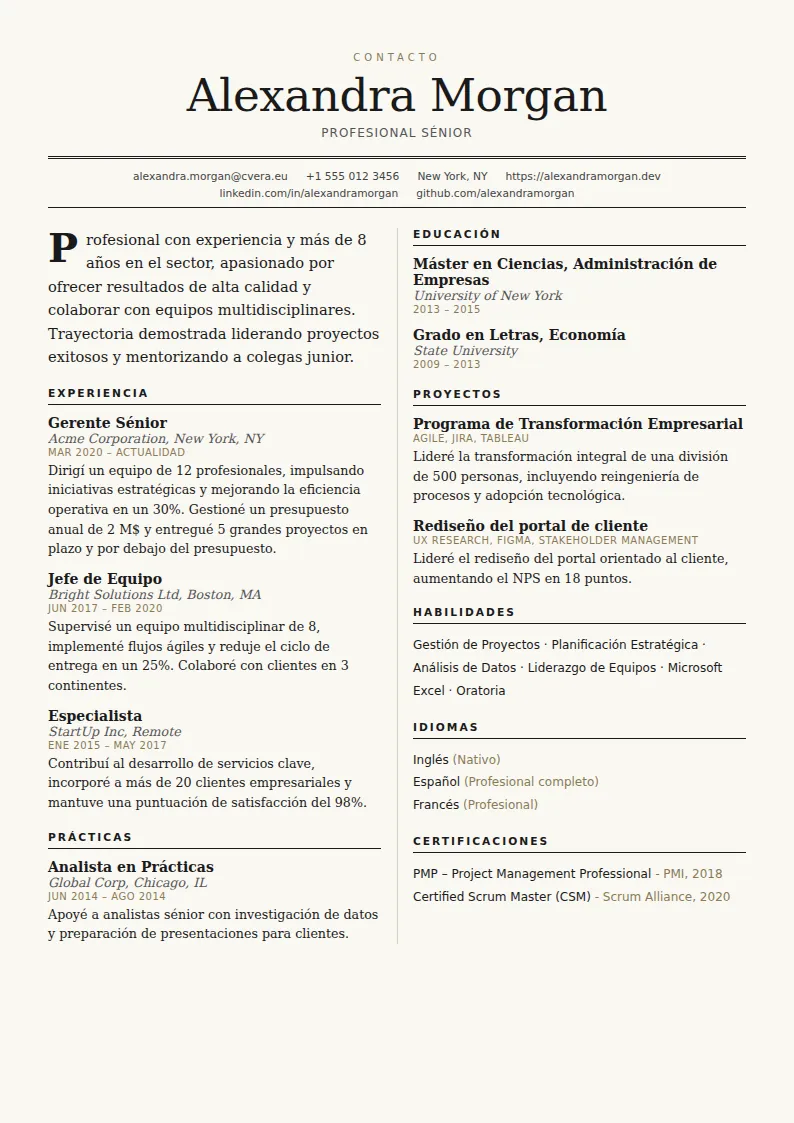 Plantilla de CV Broadsheet
