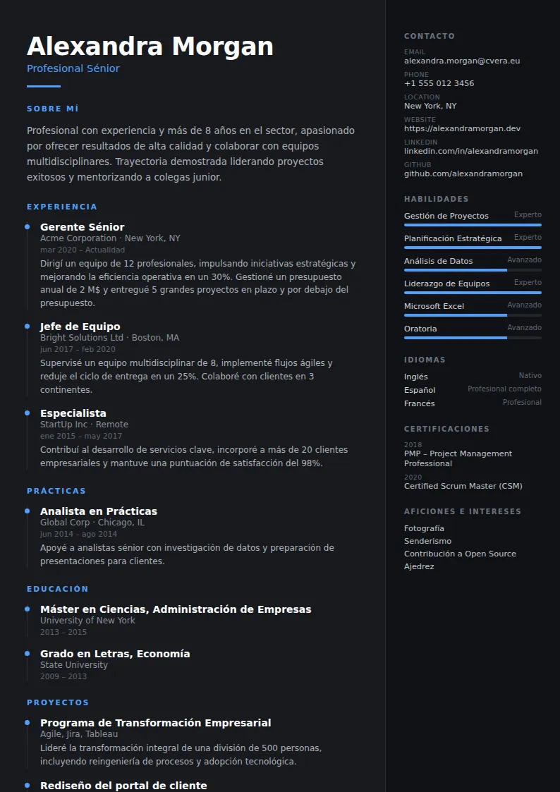 Plantilla de CV Carbon