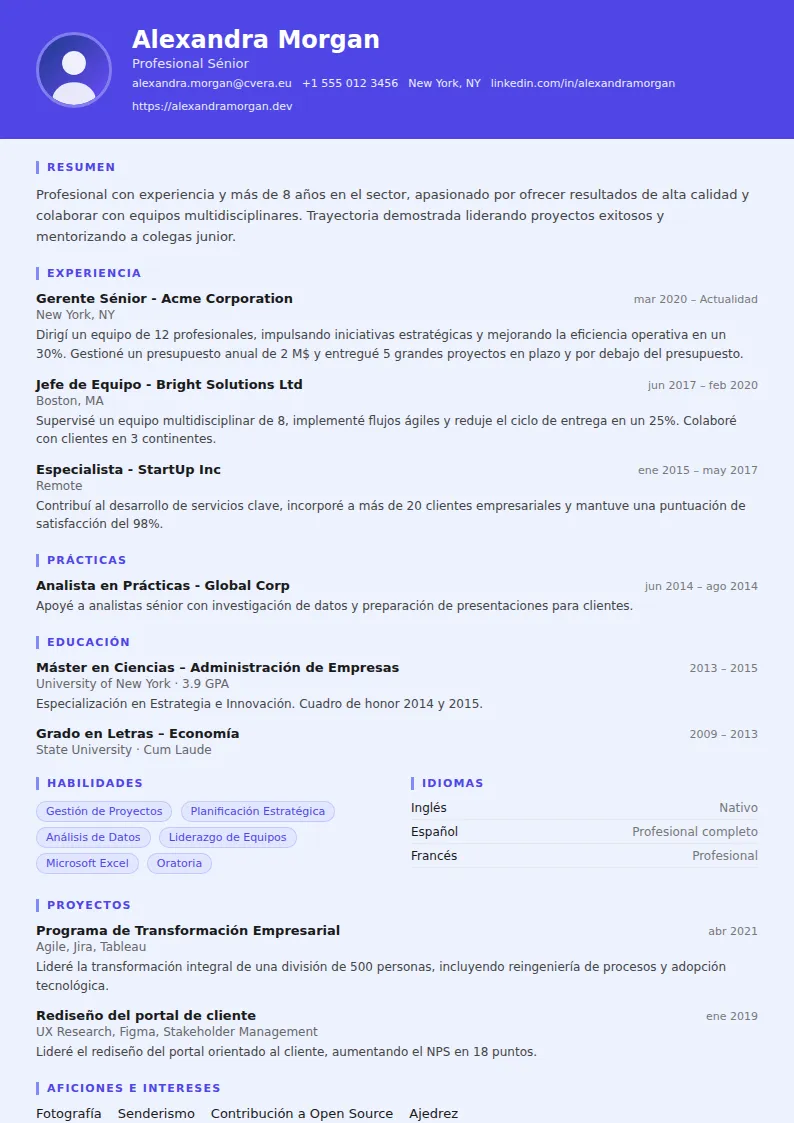 Plantilla de CV Data Scientist