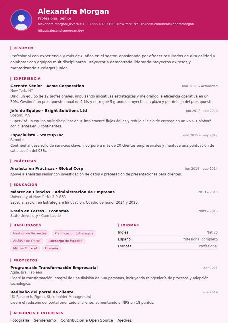 Plantilla de CV HR Manager