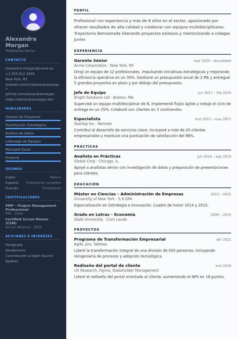 Plantilla de CV Software Engineer