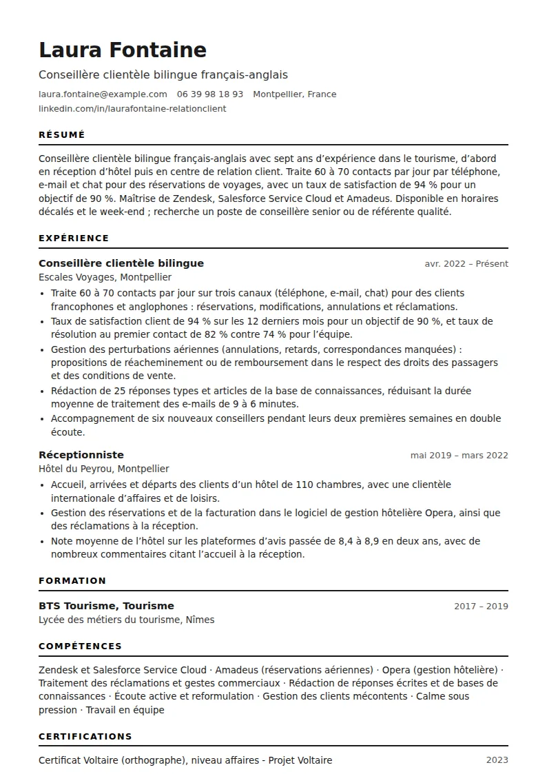 Exemple de CV conseiller clientèle