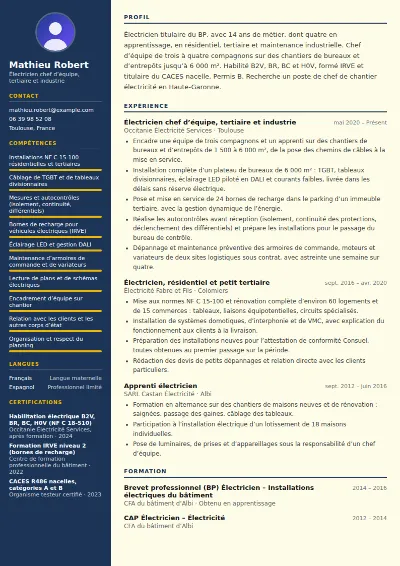Exemple de CV électricien